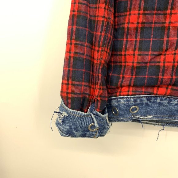 Blank NYC Reversible Jacket Plaid Denim Red Blue American Pie - Picture 12 of 16